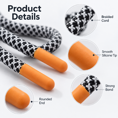 Custom Silicone Cord Ends with Eco-friendly Polyester Cord for Durable Drawstring Accessories