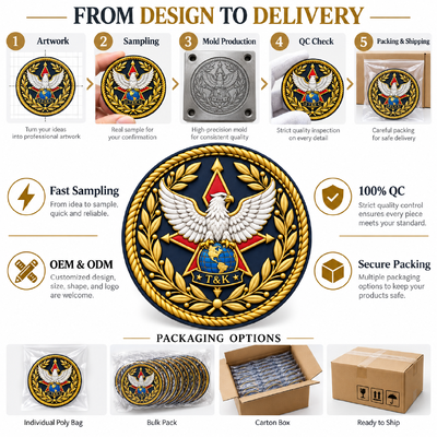 Custom Eagle Embroidered Badges with Detailed Gold Stitching for Clothing